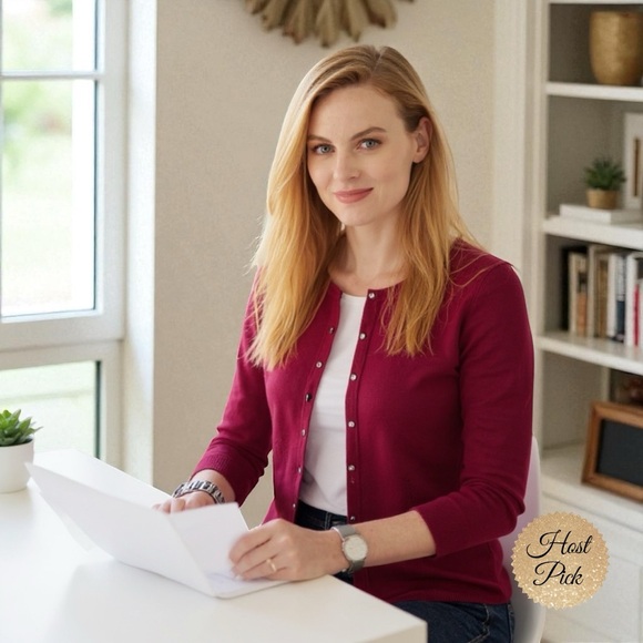 White House Black Market Sweaters - WHBM 3/4 Sleeve Crewneck Shiny Snap Cardigan